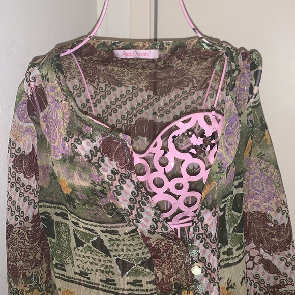 Pore Oxygen Women's Embroidered Blouse Green Multi- Small - Picture 4 of 9